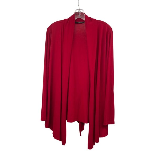 ACEVOG Womens Cardigan Open Front Long Sleeve Red Size Large Belted - Picture 1 of 9